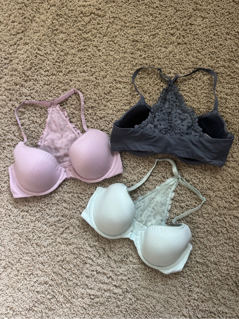 Set Women’s Lace Racerback T-Shirt Bras- Pink, Charcoal, Mint 32D